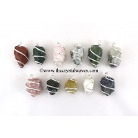 Mix Gemstone Hammered Nuggets Cage Wrapped Pendant